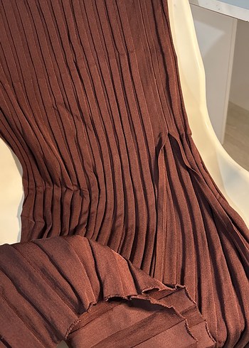 Kahverengi Pilili Uzun Kadın Etek - Görsel 4