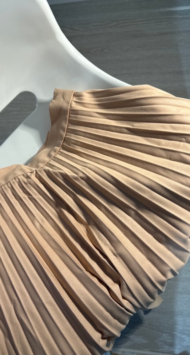 Bej Pilili Uzun Kadın Etek - Görsel 3