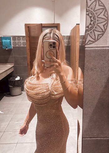 Pembe ışıltılı Uzun Straplez Kadın Abiye - Görsel 2