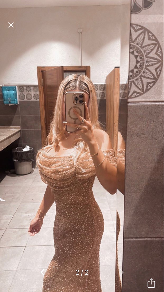 Pembe ışıltılı Uzun Straplez Kadın Abiye - Görsel 2