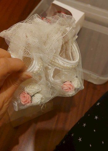 Kız Çocuk Beyaz Dantel Nakışlı Örgü Ayakkabı - Görsel 3