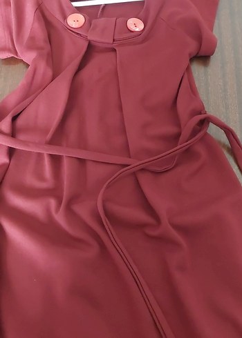 Düğmeli Bordo Midi Hamile Elbisesi - Görsel 2