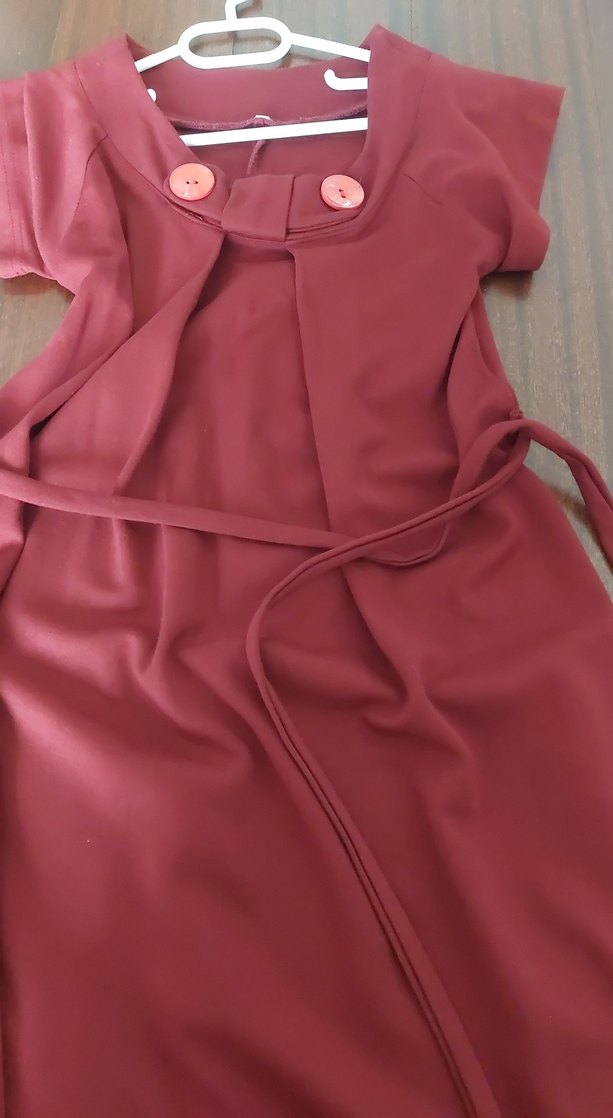 Düğmeli Bordo Midi Hamile Elbisesi - Görsel 2