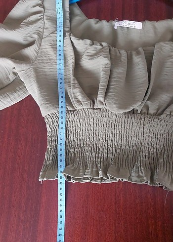 Kadın Haki Keten Fırfırlı Mini Bluz - Görsel 7