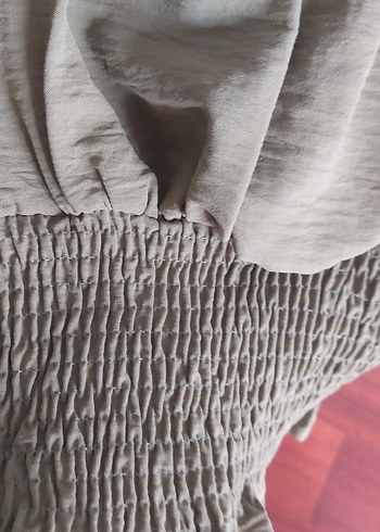 Kadın Haki Keten Fırfırlı Mini Bluz - Görsel 3