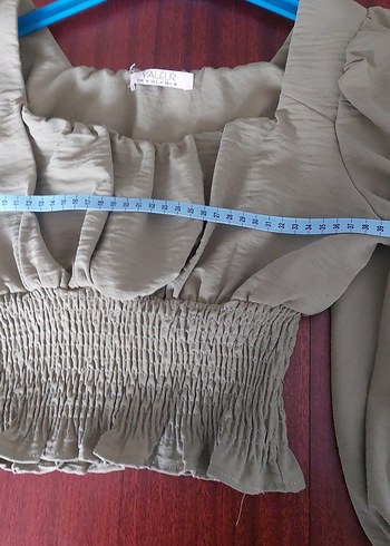 Kadın Haki Keten Fırfırlı Mini Bluz - Görsel 6