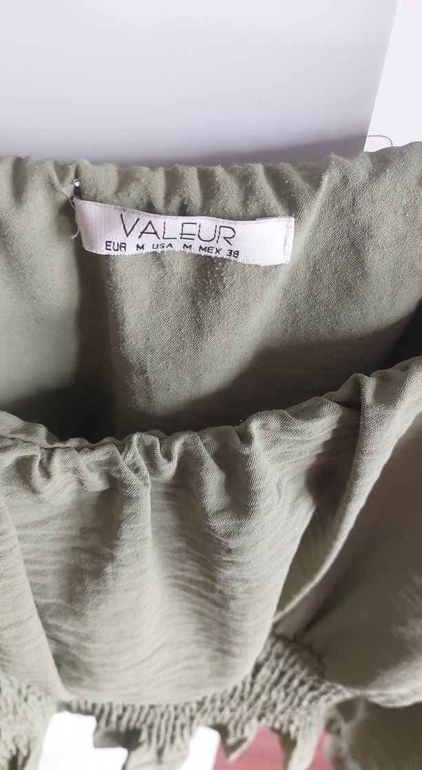 Kadın Haki Keten Fırfırlı Mini Bluz - Görsel 2