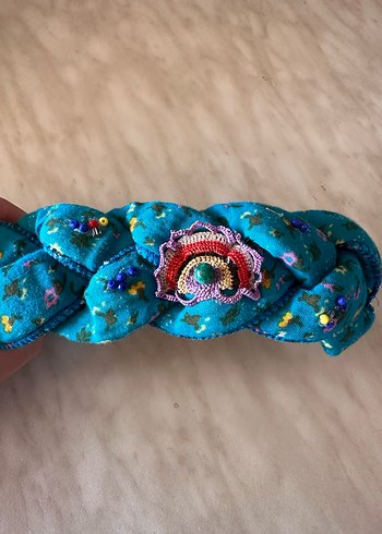 Boncuk İşlemeli Turkuaz Örgü Saç Bandı - Görsel 2