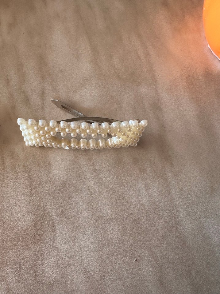 İnci Boncuklu Beyaz Vintage Toka - Görsel 4