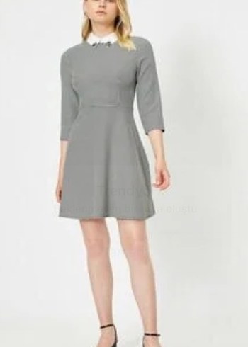 Gri Kareli Midi Ofis Elbisesi - Görsel 3