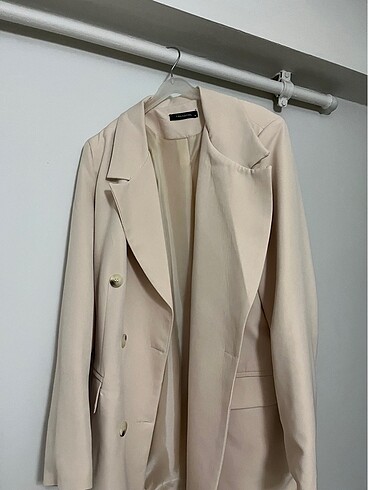 Trendyol Milla Bej Düğmeli Oversize Blazer Ceket