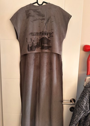 Gri Süet Uzun Salaş Yelek - Görsel 3