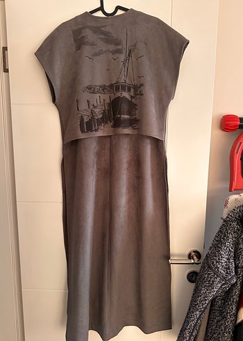 Gri Süet Uzun Salaş Yelek - Görsel 4