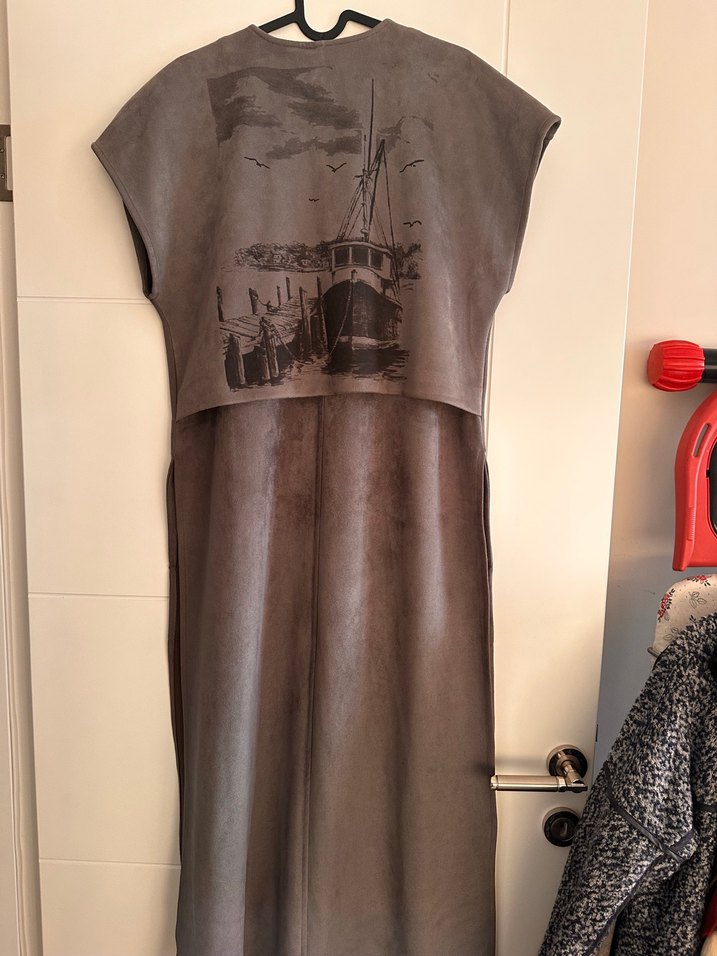 Gri Süet Uzun Salaş Yelek - Görsel 3