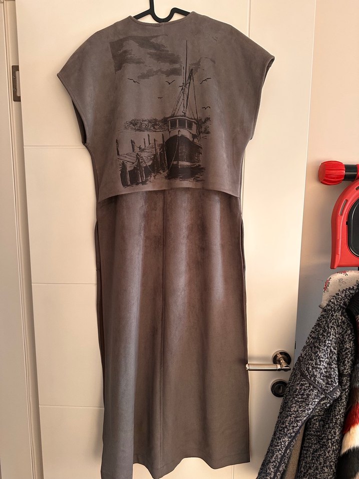 Gri Süet Uzun Salaş Yelek - Görsel 4