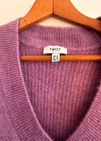 Mor V Yaka Örgü Yün Süveter - Görsel 2