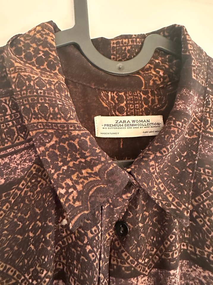 Uzun Kollu Kahverengi Desenli Bohem Elbise - Görsel 2