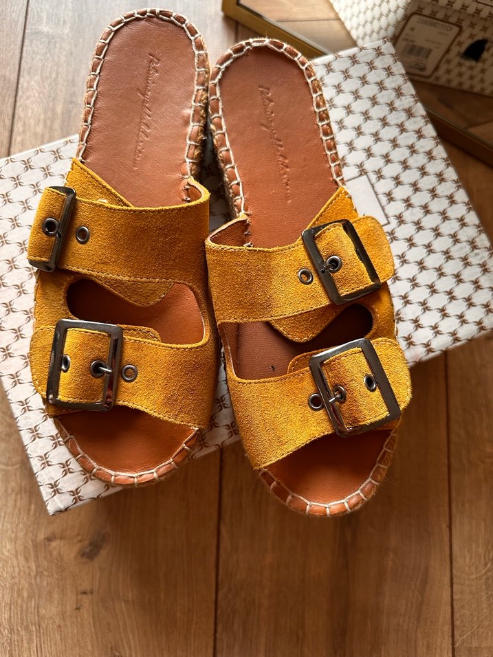 Kahverengi Süet Platform Topuklu Tokalı Terlik - Görsel 2