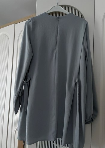 Suud Collection Gri Uzun Kollu Drapeli Kadın Tunik
