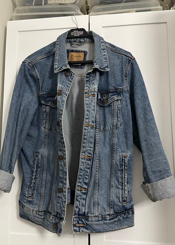 Pull and Bear Dugmeli Mavi Kadin Denim Ceket