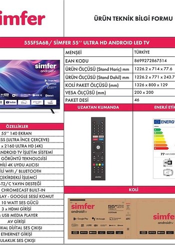Simfer 55SFSA6B 4K Ultra HD 55" 140 Ekran Android TV - Görsel 8
