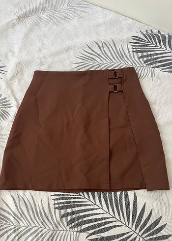 Kahverengi Kemerli Mini Etek