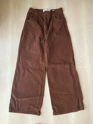 bershka wide leg kahverengi jean pantolon
