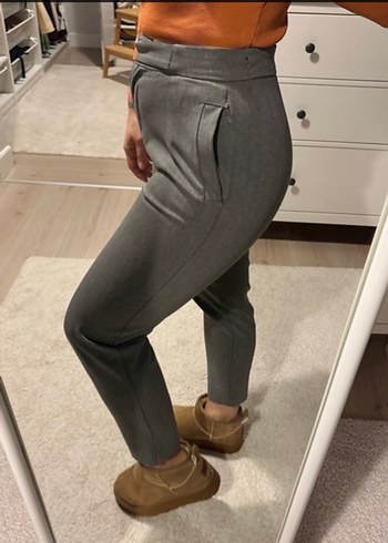 Gri Deri Kemerli Kadın Pantolon - Görsel 3