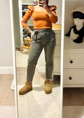 Gri Deri Kemerli Kadın Pantolon - Görsel 2