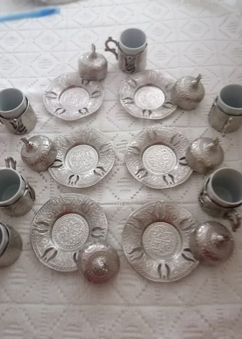 Beden beyaz Renk Gümüş Kaplamalı Beyaz Türk Kahvesi Fincanı Seti