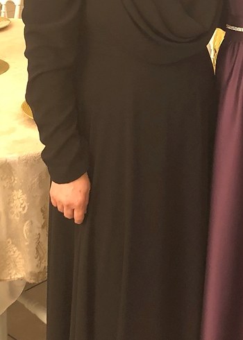 Uzun Siyah Drapeli Tesettür Abiye Elbise