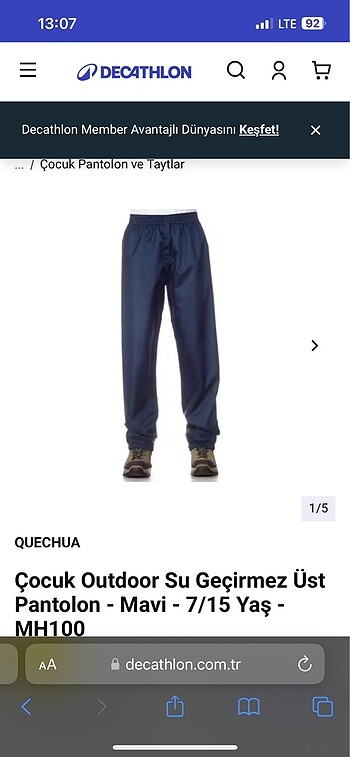 5 Yaş Beden lacivert Renk Çocuk su geçirmez pantolon