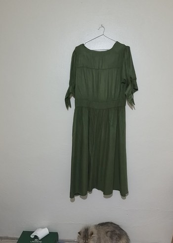 Kadın Haki Uzun pamuklu Elbise - Görsel 3