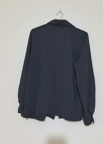 Düğmeli Siyah ipek Uzun Kollu Gömlek - Görsel 5