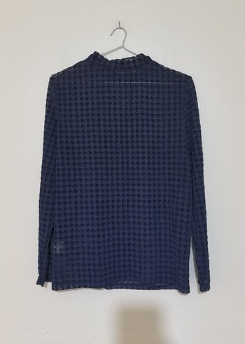 Mavi Uzun Kollu transparan Boğazlı Bluz - Görsel 4