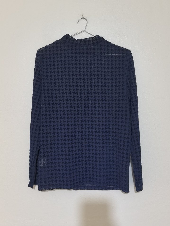 Mavi Uzun Kollu transparan Boğazlı Bluz - Görsel 4