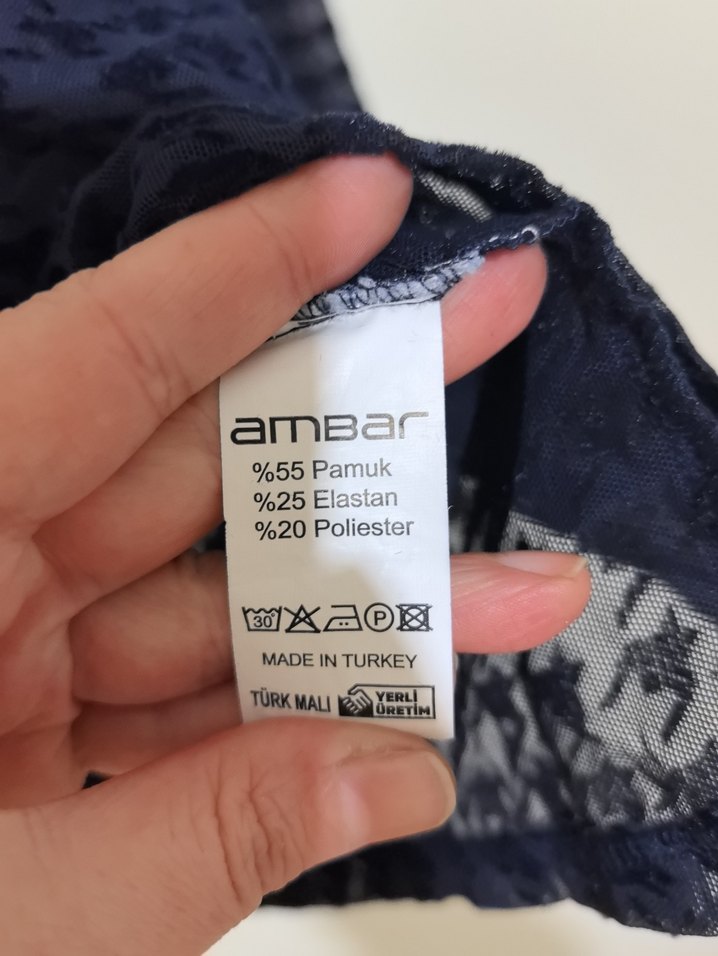 Mavi Uzun Kollu transparan Boğazlı Bluz - Görsel 3