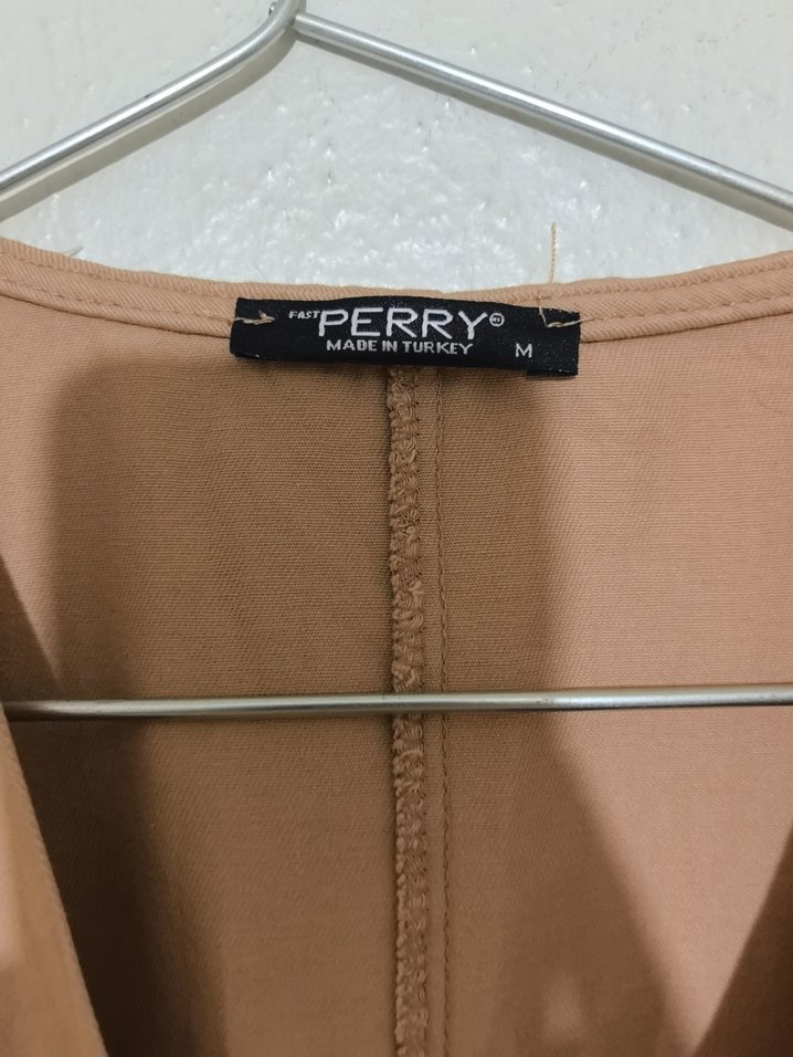 Bej Keten V Yakalı Rahat Kesim Uzun Elbise - Görsel 2