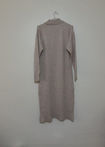 Uzun Bej Yüksek Yakalı Triko Kazak - Görsel 4