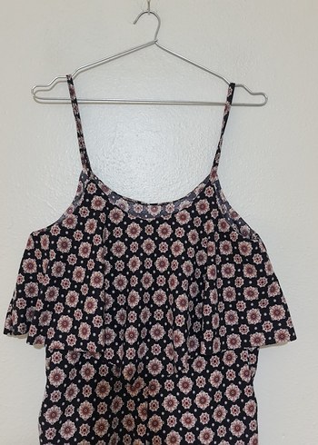 Kadın Kahverengi Bağlamalı Desenli Askılı Tulum - Görsel 2