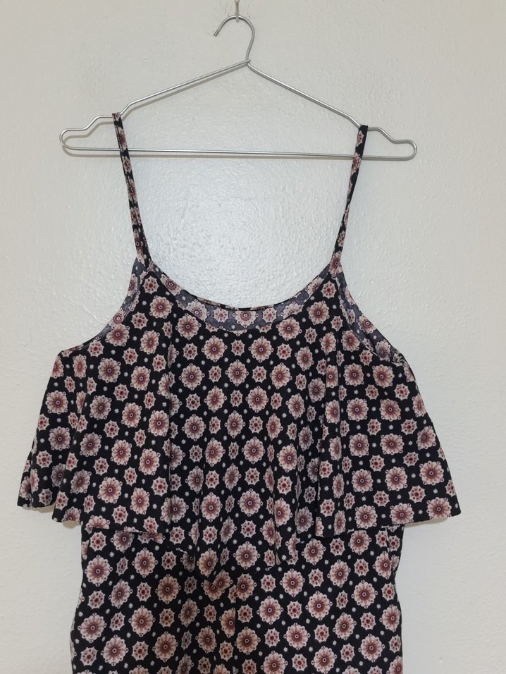 Kadın Kahverengi Bağlamalı Desenli Askılı Tulum - Görsel 2