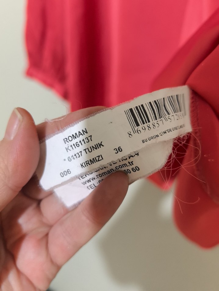 Kırmızı Uzun Kollu V Yaka Kadın tunik - Görsel 3