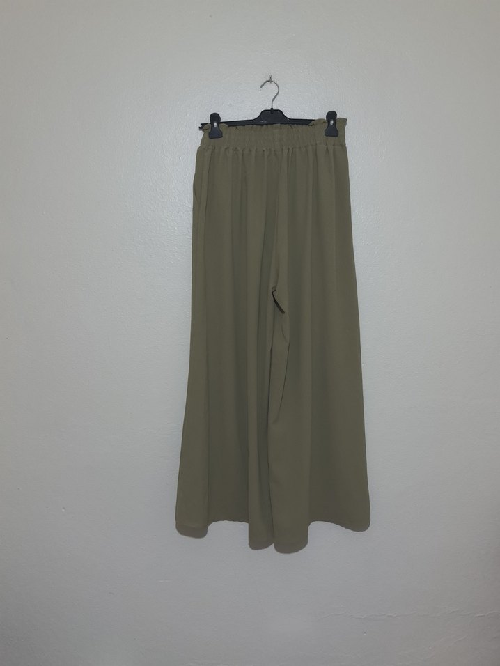 Kadın Haki Uzun  Pilili Bol Pantolon - Görsel 3