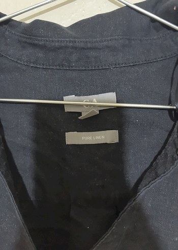 Siyah Keten Rahat Kesim Kadın elbise - Görsel 4