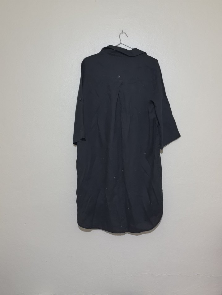 Siyah Keten Rahat Kesim Kadın elbise - Görsel 5