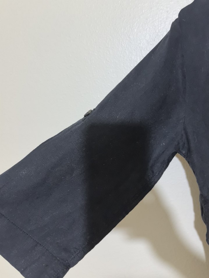 Siyah Keten Rahat Kesim Kadın elbise - Görsel 2