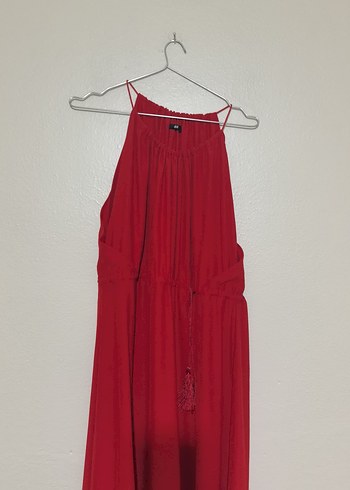 Uzun Kırmızı Askılı Salaş Elbise - Görsel 2