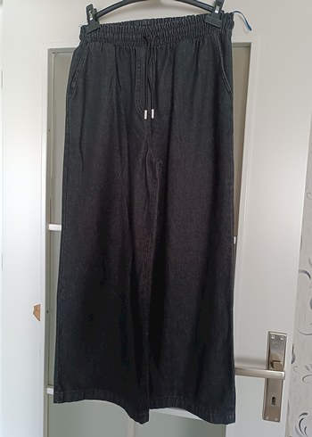 Kadın Siyah Bol Kesim Uzun kot Pantolon
