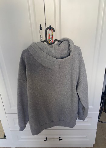 Addax Gri Kapüşonlu Boston Baskılı Sweatshirt