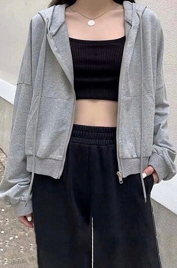 Gri crop hırka